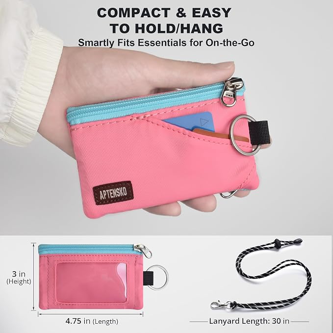 RFID Blocking Travel Wallet with Adjustable Lanyard, Small Nylon Zipper Pouch and Badge Holder for ID, Credit Cards, Cash, Keys, Commuters (Pink) - Image 4