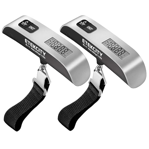 Etekcity Luggage Scale, Travel Essentials, Digital Weight Scales for Travel Accessories, Portable Handheld Scale with Temperature Sensor, Rubber Paint, 110 Pounds, Battery Included,2Pack | Travel Essentials, Air Travel, Suitcase, Hanging Hook, Rubber G... by Etekcity
