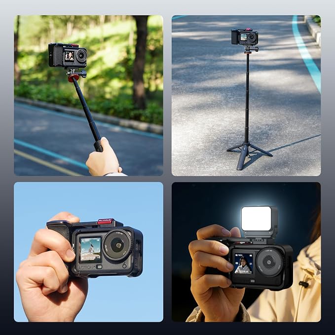 BRDRC Grip Kit for DJI Action 6 (with Cage), Handle Holder Bundle Expansion Mount with Shutter Button, Quick Release, Cold Shoe for DJI Osmo Action 6 Accessories - Image 8
