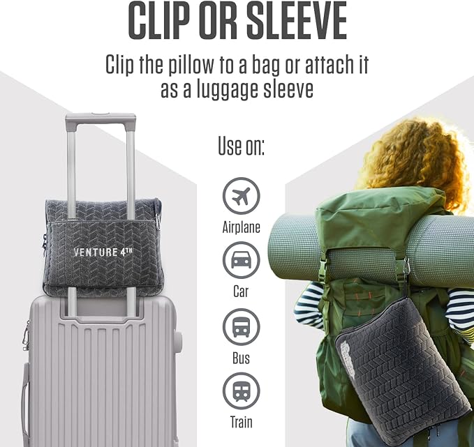 VENTURE 4TH Travel Blanket Pillow, 2-in-1 Soft Plush - Gray | 68"x42" ultra-soft micro plush Blanket. Folds into portable Pillow Case with Travel Sleeve & Clip. Lint-free, no shedding. - Image 4