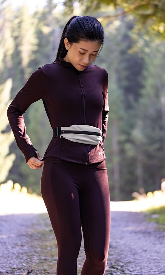 Fitgriff® Running Belt V2 for Men & Women - Slim Fanny Pack, Phone Holder for Jogging, (Fits All Cell Phones) - Money Belt, Runners Waist Pouch (Light Taupe, One Size (Waist 24.4 – 43.3 inches)) - Image 3