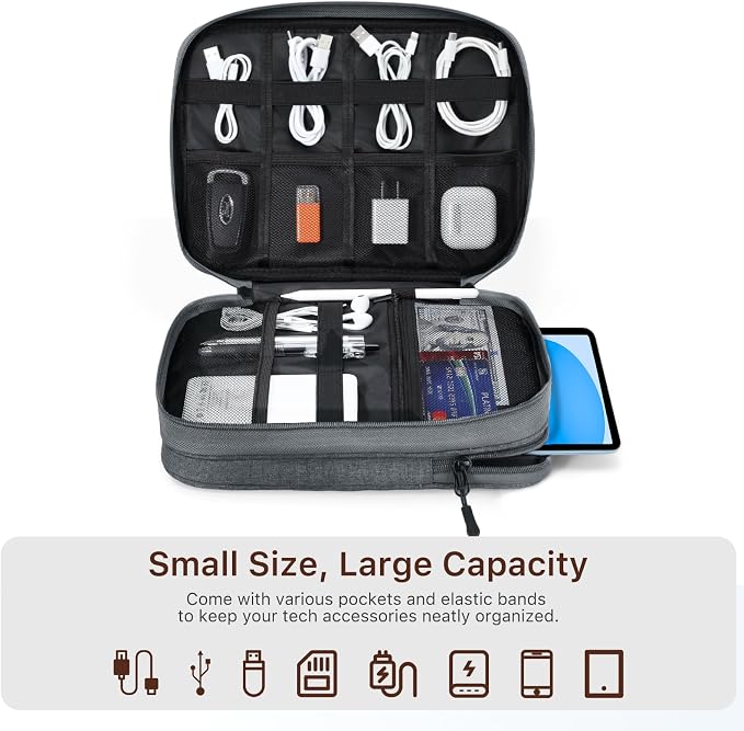 Dadanism Electronics Travel Organizer Case, Double Layers Cord Organizer | Travel All-in-One Storage Bag for Cable, Cord, iPad, Chargers, fits 9-11'' Tablets, Portable Tech Accessories Bag, Space Gray - Image 3