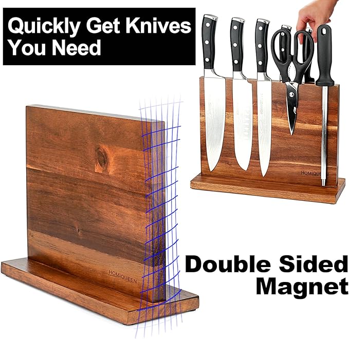 Magnetic Knife Block Double Sided Magnetic Knife Holder Rack with Strong Enhanced Magnets Acacia Wood Magnetic Knife Storage Stand - Image 3