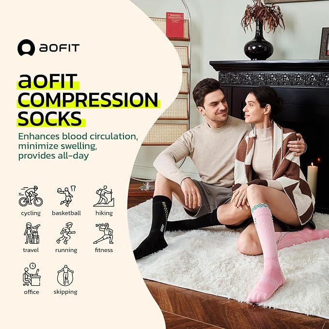 AOFIT Graduated Compression Socks for Women Travel Flight Nurses Dr Scholls Airplane 15-20 mmhg - Image 2