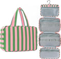 Toiletry Bag for Women Travel Water-resistant Cosmetic Bag Fashion Stripes Makeup Bag with Hanging Hook Preppy for Store Toiletries Cosmetic Accessories Medium Green by Unknown
