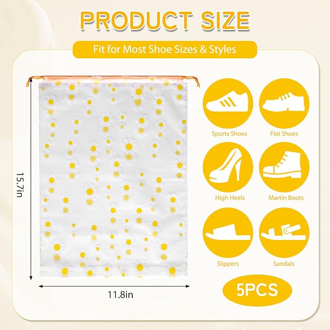 Shoe Bags for Travel, Waterproof Drawstring Shoe Bags for Packing | 15.7" x 11.8" Large Dustproof Portable Travel Shoe Storage Bags Travel Essentials Women - Image 2