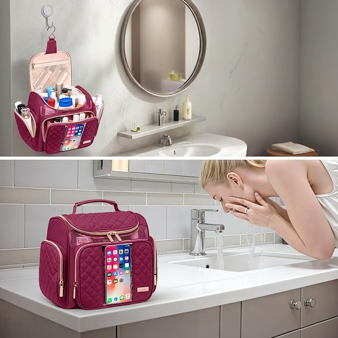 Tealari Large Toiletry Bag for Women Men,Bathroom Bag,Water Resistant Shower Bag,Makeup Bag,Portable Shower Caddy for College Dorm,Hanging Travel Toiletry Bag with Transparent Waterproof Phone Pocket - Image 8
