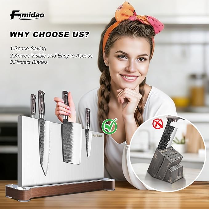 Magnetic Knife Holder Stand,Large Double Sided Magnetic Knife Block WIthout Knives Stainless Steel Magnet Kitchen Knife Holder Strong Magnetic Knife Rack Storage With Three Magnet Strip - Image 4