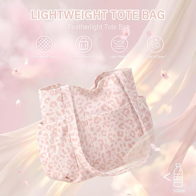 Corduroy Tote Bag for Women,Large Capacity Cute Tote Bags With 6 Pockets,Crossbody Shoulder Handbag for Work Travel Gym - Image 6