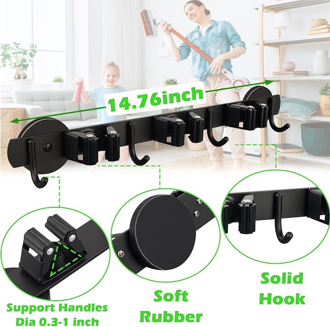 Strong Magnetic Mop Broom Holder, Heavy Duty Magnetic Mop Hanger for Refrigerators, Anti-Slip Magnet Wall Mounted Broom Holder Storage Rack for Laundry Garage Kitchen Workshops Shed - Image 6