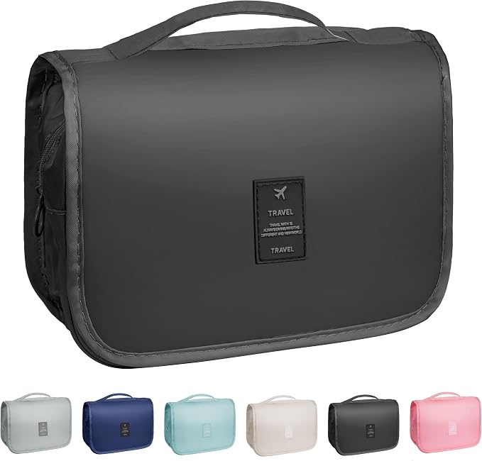 Toiletry Bag Travel Bag with Hanging Hook for Women Men,Black Pure | Waterproof Small Capacity Hanging Multifunctional Makeup Bag for Toiletries, Portable Cosmetic Bag Travel Organizer by Unknown