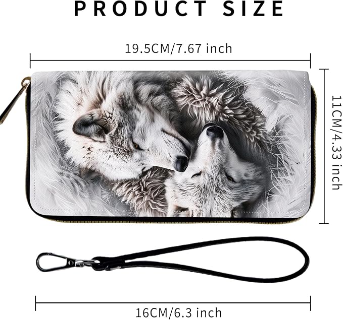Wallet,Leather Long Wallet Suitable For Ladies And Teenagers - Detachable Wristband + RFID Travel Wallet With Card Slot - Wolves Family - Image 2
