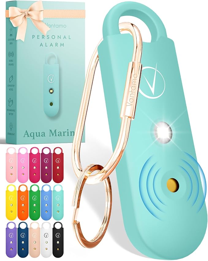 Vantamo Personal Alarm for Self Defense with Low Battery Notice, Strobe Light & Extra Loud 130 dB Double Speakers Safety Keychain Set for Women, Rechargeable Panic Button for Womens Self Defense by Vantamo