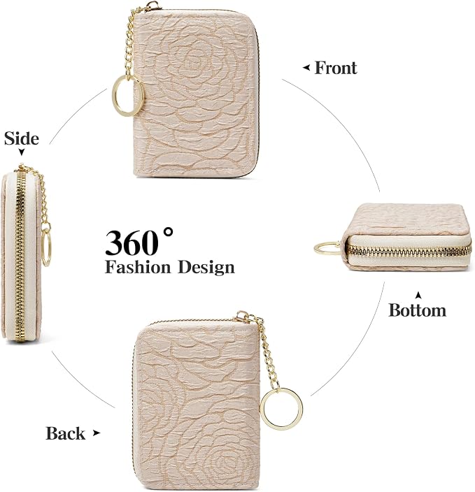 RNIEGA Credit Card Holder RFID Blocking Small Wallet for Women Vegan Leather Card Case Wallets with Zipper Keychain - Image 7
