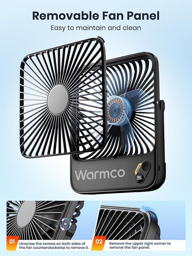 Warmco D3 10000mAh Portable Travel Fan 7-inch, Up to 24H Runtime | Ultra-Slim, Quiet Operation, Battery Powered Fan with Digital Display for Sleeping, Camping, Office, Cruise Essentials - Image 8