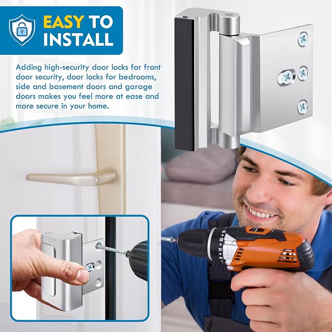 Door Reinforcement Lock, 3 Pack Front Door Child Proof Security Latch | Inward-swing fit, 800 lbs Force, Child Safety Use, Aluminum Body, Adult Quick Release, Screws Included, Home Safety & Privacy - Image 3