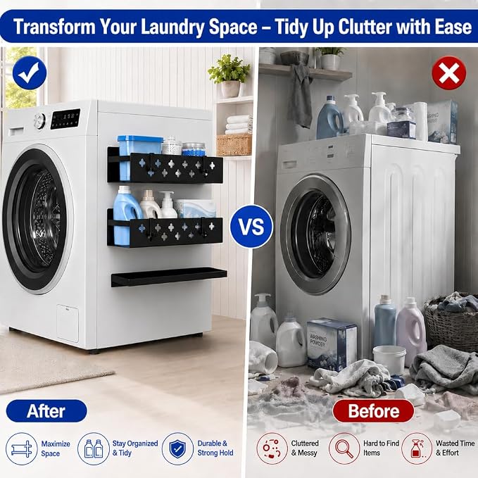 Linidcoud Laundry Room Organization, 2 Pack Magnetic Shelves Laundry Organizer, Strong Multipurpose Magnetic Shelf for Bathroom Kitchen Fridge Organization - Image 2