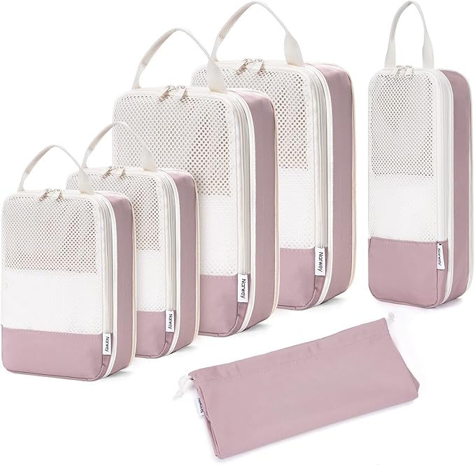 Narwey 6 Set Compression Packing Cubes for Travel Women Men, Travel Cubes for Carry On Suitcase, Durable Compression Luggage Organizer Bags by Narwey