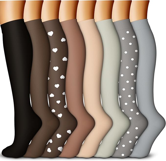 QUXIANG Copper Compression Socks for Women & Men Circulation (8 Pairs) - Best for Running Athletic Cycling - 15-20 mmHg by QUXIANG