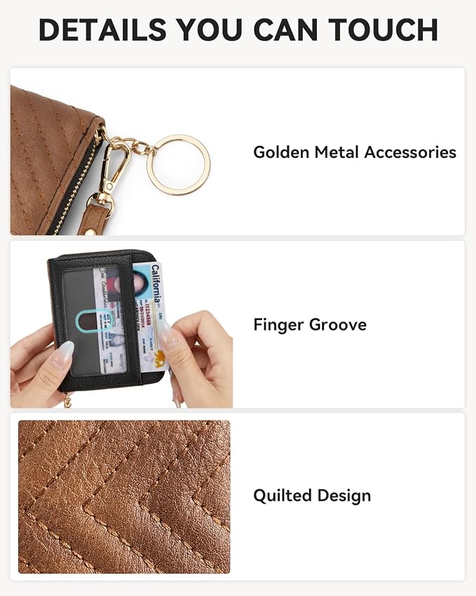 BOSTANTEN Credit Card Holder Small RFID Wallet Women with Keychain Wristlet | Compact, Accordion Design, Easy Organization, Fits Small Purses, Quilted Vegan Leather, Perfect Gifts, Brown＆Black - Image 3