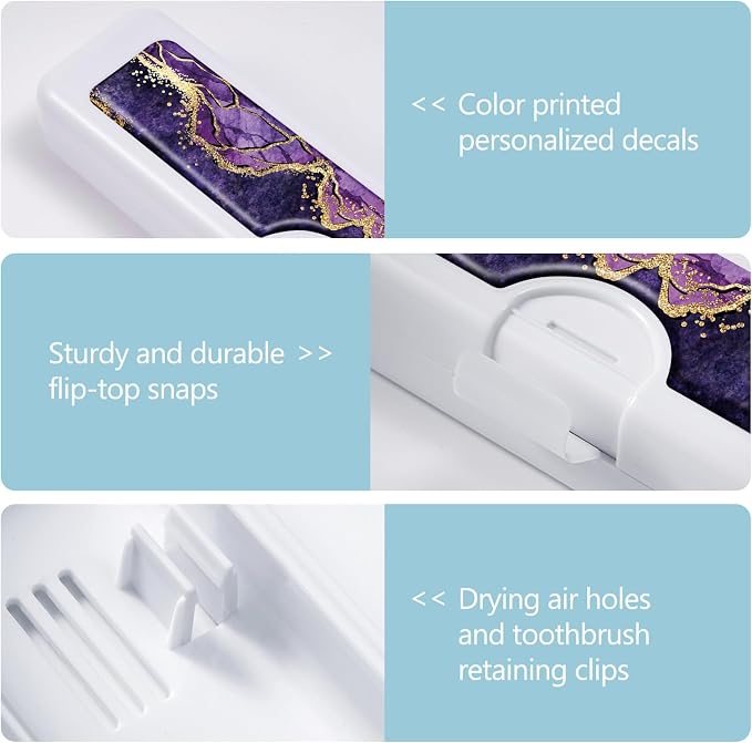 Toothbrush Travel Case - Colorful Pattern, Holder and Covers for Toothbrushes, Includes Tongue Scraper Case - Image 3