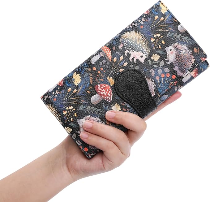 GOIACII Women's Wallet RFID Blocking Large Capacity Card Holder Ladies Phone Clutch Travel Long Purse Hedgehog Print - Image 6