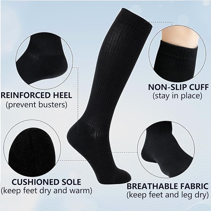 +MD Cotton Compression Socks for Women & Men 4/6 Pairs 15-20mmHg Knee High for Sports, Travel, Nursing Long Sitting Standing - Image 4