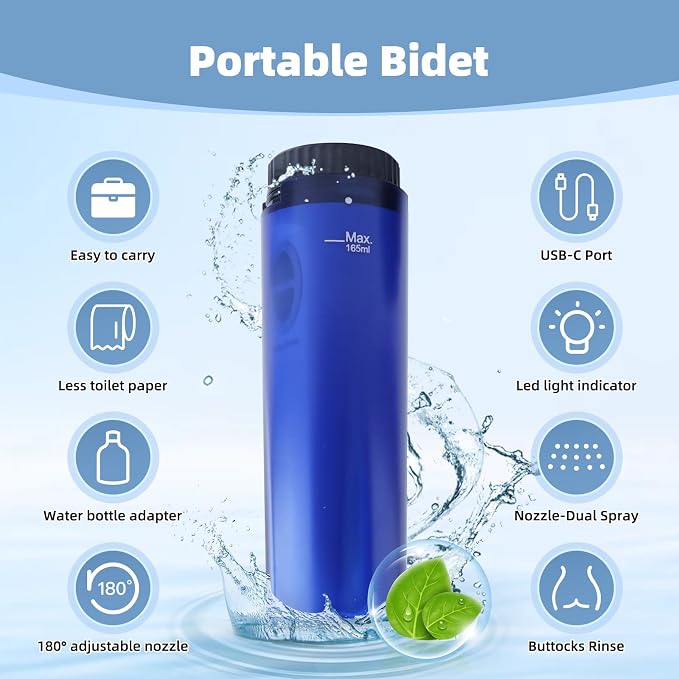 Hibbent Portable Bidet for Travel, High Pressure Handheld Electric Sprayer, Rechargeable Travel Bidet for Women & Men, Personal Hygiene Cleaning, Soothing Postpartum Care, Blue - Image 3