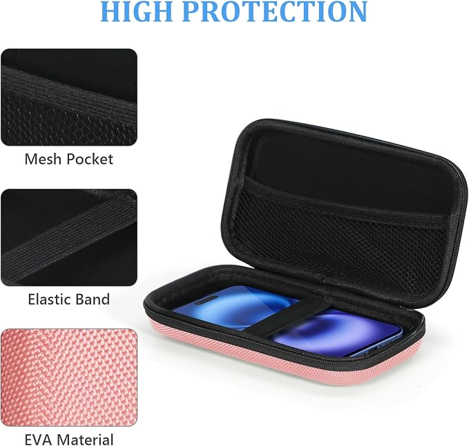 Pink Portable Hard EVA Case, Small Zipper Travel Pouch Organizer | High Protection Bag for Battery, GPS, Hard Drive, Cell Phone, Charging Cable, Cord, Electronic Organizer - Image 4
