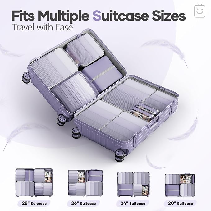 Veken 11 Set Compression Packing Cubes Garment Bags for Travel Essentials,Compressible Expandable Luggage Organizer Bags for Clothing,Space Saver Bags with Over 1000 pcs of Mesh Holes(Purple Gray) - Image 8