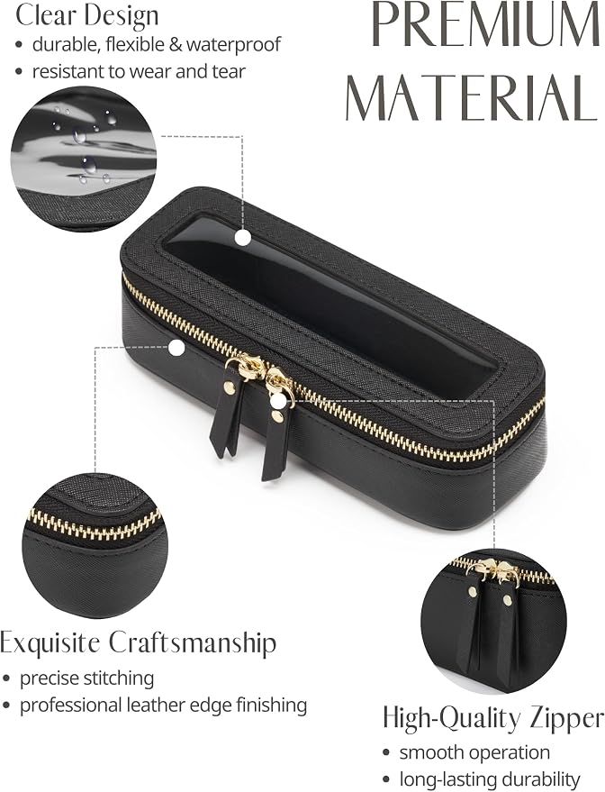 Makeup Brush Travel Case Slim Makeup Bag for Women Clear Cosmetic Bag Cute Makeup Case Black Toiletry Bag for Traveling Transparent Car Makeup Bag Aesthetic Makeup Brush Bag - Image 3