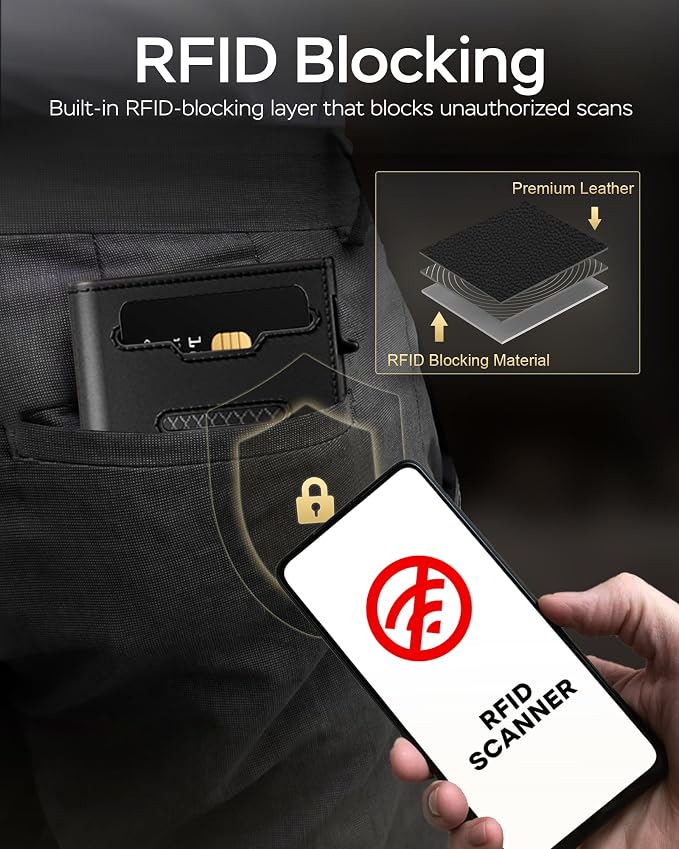 Mens Wallet with Airtag Holder, RFID Wallets for Men Pop up Card Holder, Smart, Slim, Minimalist, Trifold - 10+ Cards Capacity | ID Window | Cash Slot | Magnetic Closure, Gift for Him - Image 5