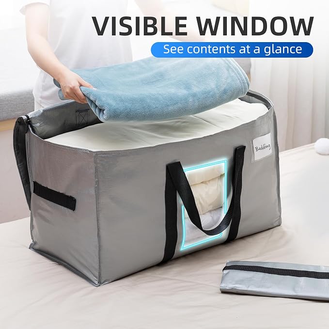 TAILI 12 Pack Silver XXL Moving Bags,Storage Bags with Visible Window | 93L Heavy Duty Totes For Home Storage,Wrap Around Handles,Alternative to Moving Boxes, College Dorm,Perfect for Moving - Image 3