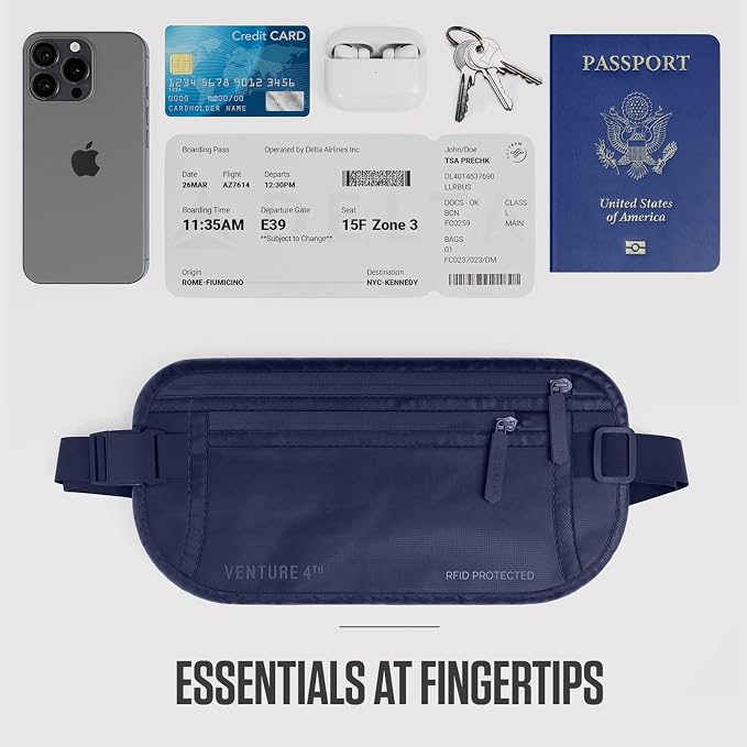 VENTURE 4TH Travel Money Belt, RFID Blocking Passport Holder - Sleek Navy - Image 7