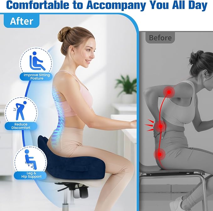 Seat Cushion, Chair Cushions, Memory Foam Office Chair Cushion | Hip & Sciatica & Tailbone Pain Relief, Long Sitting Comfort for Office Chairs/Desk Seats/Wheelchair (X-Large, Blue) - Image 6