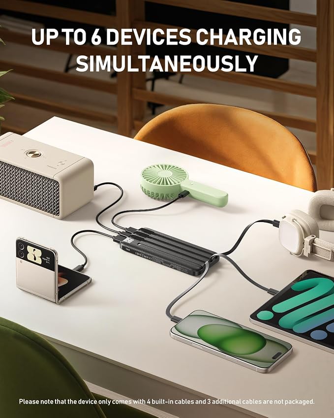 charmast Portable Charger Built-in Cables, 10000mAh Slim Power Bank Pocket | 22.5W Fast Charging Battery Pack for iPhone 17/16/15 Samsung Android, Flight-Approved, Multi-Device, USB-C, Daily Commute - Image 2
