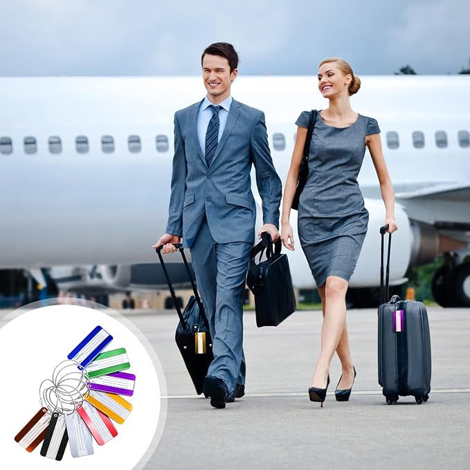 8 Pack Aluminium Metal Travel Luggage Tags Suitcase Card Holder Baggage Name Address ID Bag Label with Key Ring - Image 6
