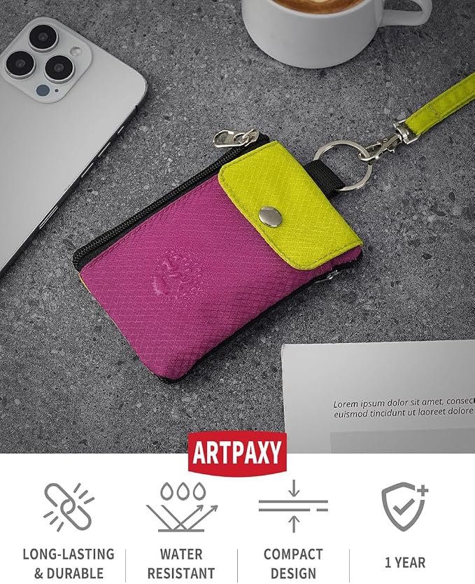 Artpaxy Minimalist Wallet For Mens Womens, Keychain RFID Blocking Zipper Small Wallet with ID Window 2 Lanyards,Water Resistant Travel Cash Card Coin Case Boys Girls - Image 2