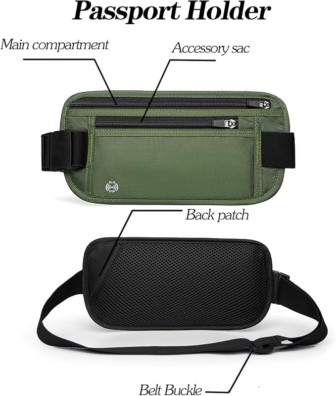 Green Hidden Money Belt for Travel for Men, Waist Wallet Anti Theft, RFID Passport Holder For Travel Men Or Women, Money Pouch, RFID Passport Holder - Image 3