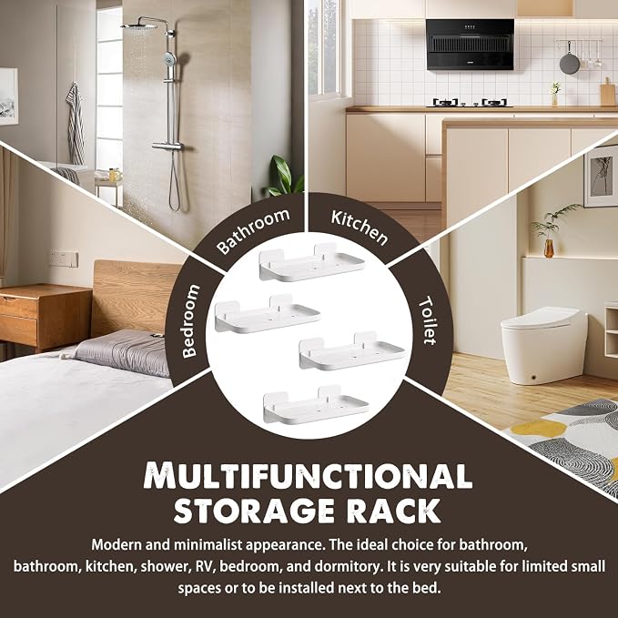 4 Pack Floating Shelves for Wall, Self Adhesive Small Shelf, No Drill Adhesive Wall Shelf, Floating Shelves Damage-Free Expand Walls Space for Living Room Kitchen Bathroom (White) - Image 5