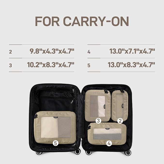 EPICKA TripCozy Compression Packing Cubes, 4 Set, Khaki | Durable Expandable Travel Organizer Bags with Mesh Tops for Space-Saving Storage of Clothes & Accessories in Luggage - Image 3