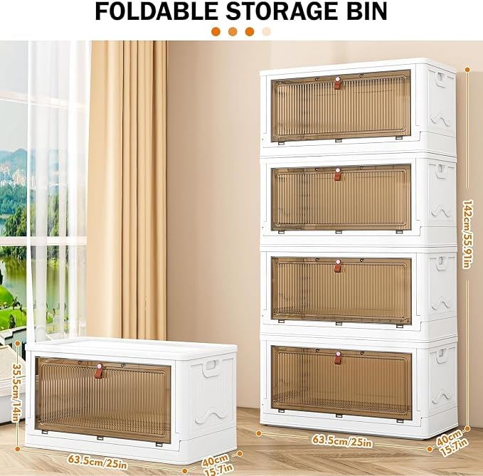YFXCVSL 4 Tier Plastic Storage Bins with Lid 102QT, Stackable Storage Containers with Wheels, Folding Storage Boxes, Stackable Storage Bins, Organizers and Storage for Living Room - Image 3
