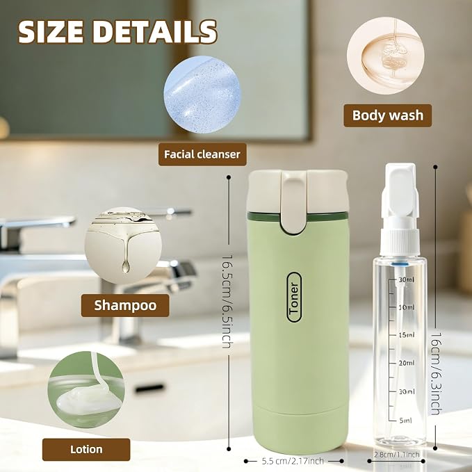 4 in 1 Travel Dispenser Bottle,4 Pack 30ML Travel Bottles for Toiletries, Leak Proof Travel Size Containers (Green) - Image 5
