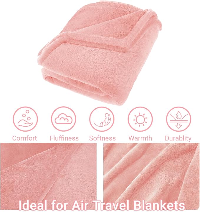 Travel Blanket and Pillow Set, 300 GSM Soft Fleece, 60x43 Inches, 3-in-1 Compact with Bag, Pink - Image 6