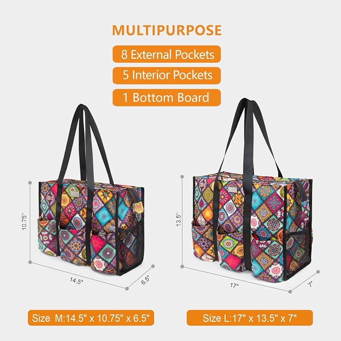 TOPDesign Utility Water Resistant Tote Bag with 13 Pockets, Top Zipper Closure & Thick Bottom Support, for Working Women - Image 2