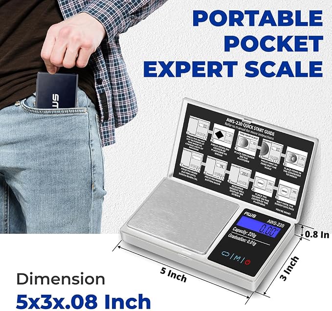 Series Digital Pocket Weight Scale 600g x 0.1g |Digital Gram Scale Small Scale Mini Food Scale Jewelry Scale Ounces/Grains Scale, Easy to Carry - AMERICAN WEIGH SCALES (Silver, 220g x 0.01g) - Image 3