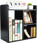 Desktop Shelf Freestanding Wood Small Bookshelf Desk Supplies Organizers and Accessories Storage Display Rack Office Decor for Women, Black by PAG
