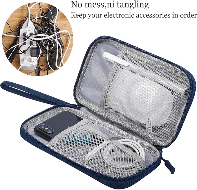 CAAORDKSO Electronic Organizer Travel Cable Accessories Case, Organizer Bag, Accessories Pouch for Cable, USB, Cord, Charger, Phone, Power Bank, Earphone (Navy Blue) - Image 4