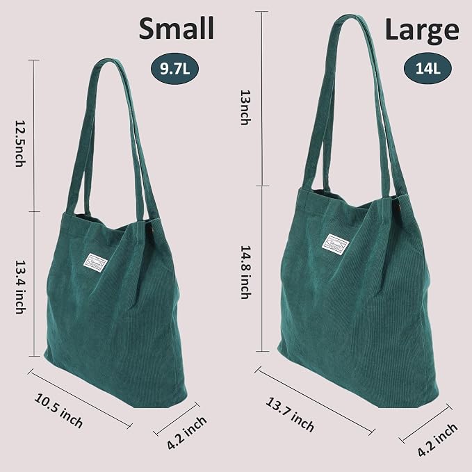 UERRUAM Corduroy Tote Bag for Women with Inner Pockets, Cute Go-to Bag | Slouchy Shoulder Bag for Everyday, Work, Books, Beach & Grocery Shopping, Lightweight Washable Foldable, Cloth Purse - Image 5