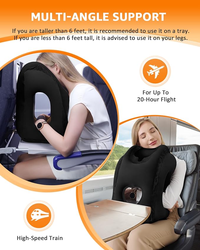 Sunany Travel Pillow, Inflatable Neck Pillow Used for Airplanes/Cars/Buses/Trains/Office Napping with Eye Mask/Earplugs (Balck) - Image 4